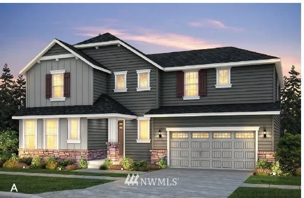 Rendering of Stanwood A-Style Craftsman Roofline and window trim and stone accents