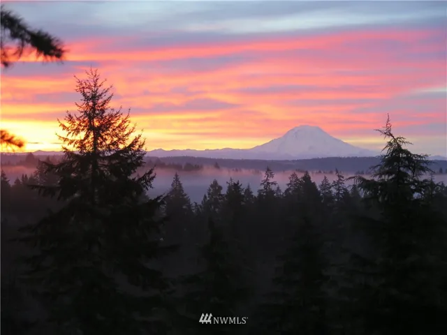 Incredible View of Mount Rainier at Sunrise. This Picture is taken from the front porch of the house.