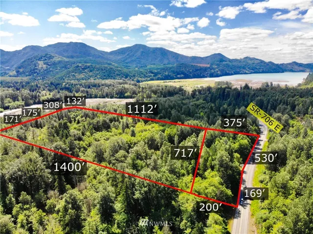 Overhead view with approximate boundaries & borders. Nisqually River in background.