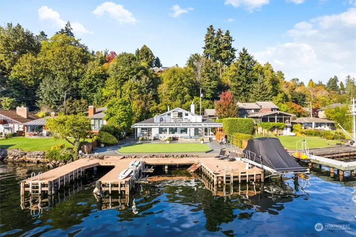 Spectacular Lake Washington waterfront home on approximately 72 feet of prime low bank frontage.