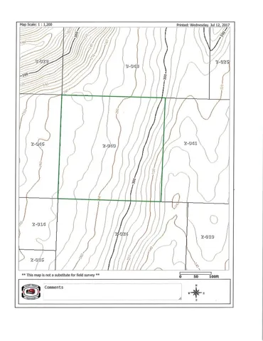 Topo lines, best building site to take advanage of the future view is in the SE corner.  Water and power near the NE corner on the road.