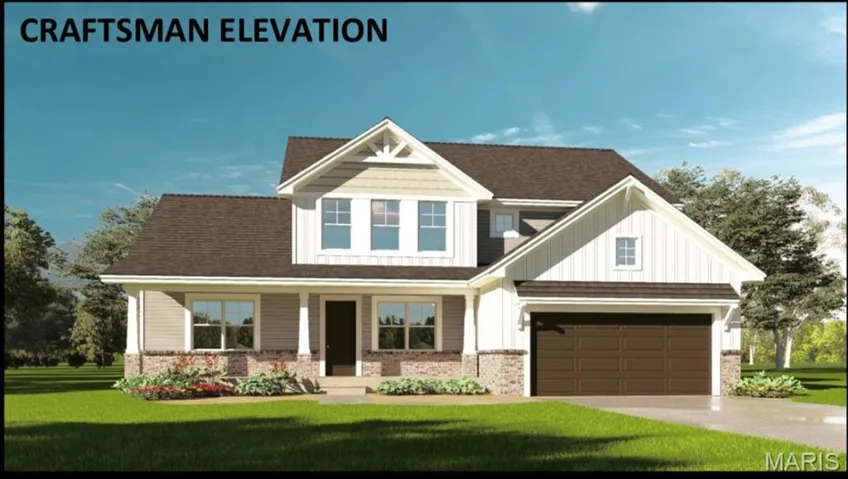 View of front of home with a front yard, driveway, board and batten siding, and a garage
