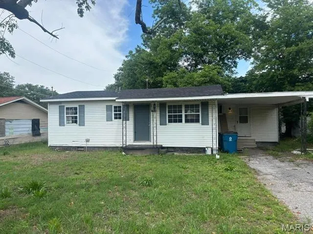 View of front of house with a front yard, driveway, and an attached carport