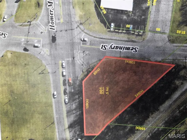 Aerial overview of property's location featuring property parcel outlined