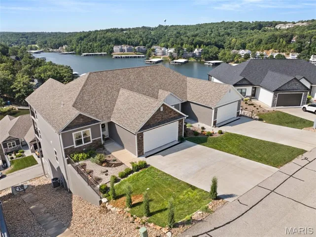 Aerial view of a nearby body of water