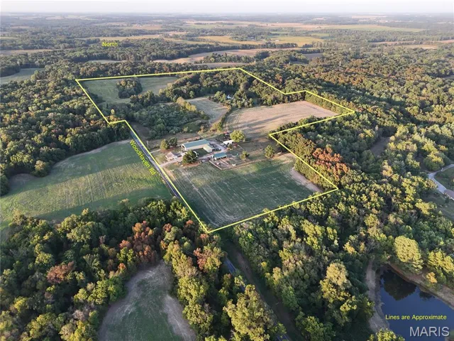 Overview of rural landscape with property boundaries highlighted