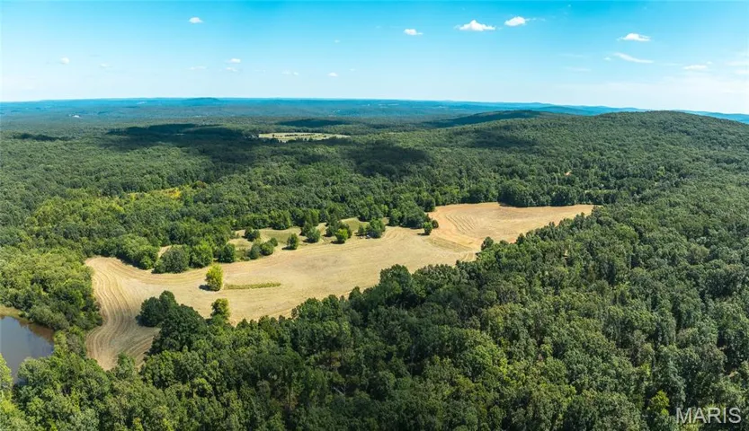 Drone / aerial view of a heavily wooded area and a large body of water