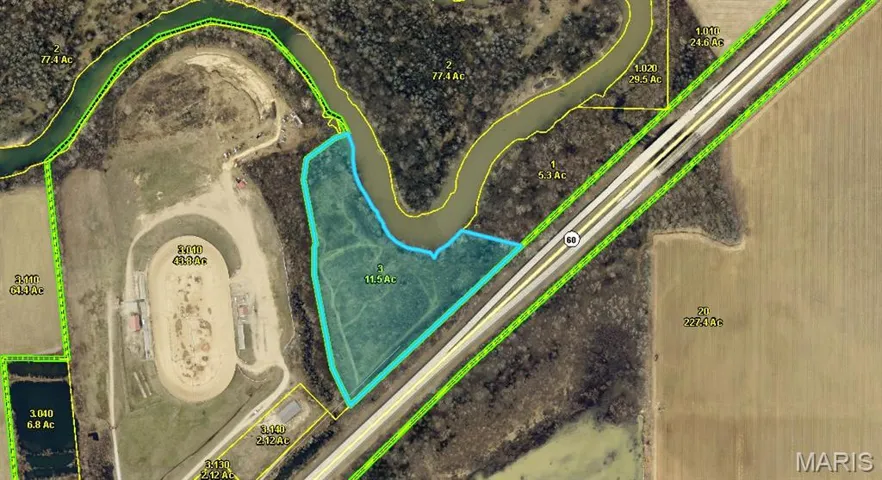 Aerial view of property's location with property boundaries highlighted