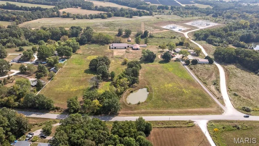 Aerial overview of property's location with rural landscape