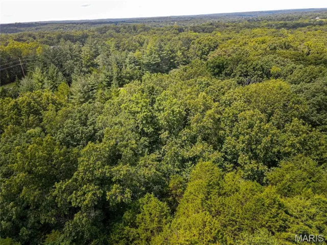 Aerial view of a heavily wooded area