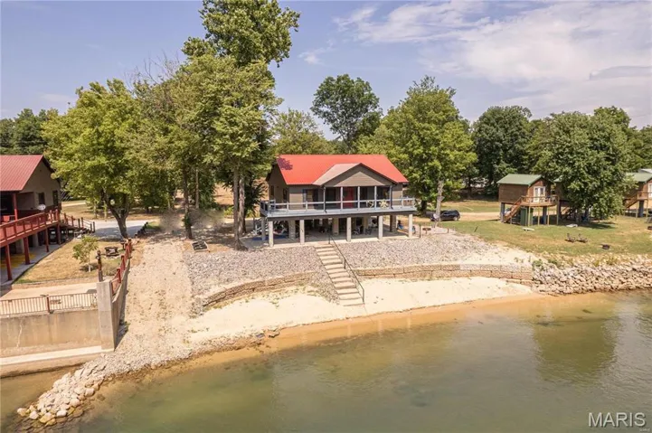Aerial view of a nearby body of water