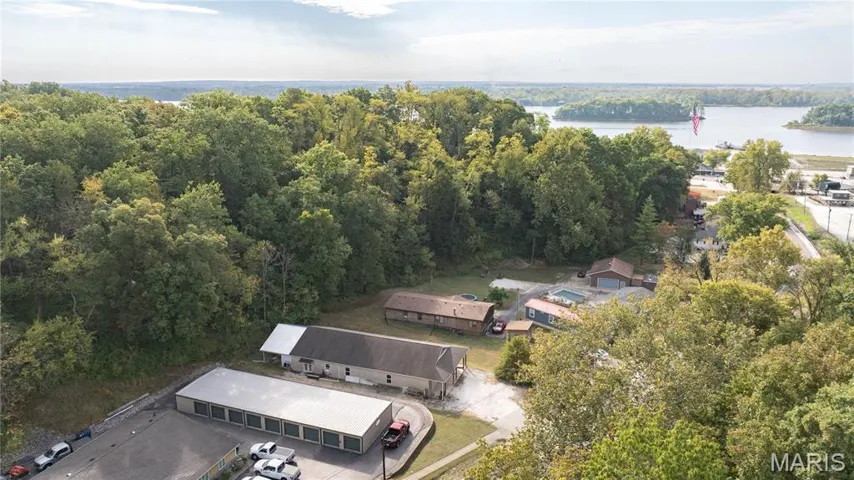 Aerial view of a nearby body of water