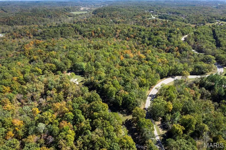 Aerial view of property's location with a forest