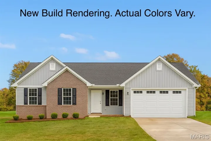 Single story home featuring board and batten siding, brick siding, and driveway