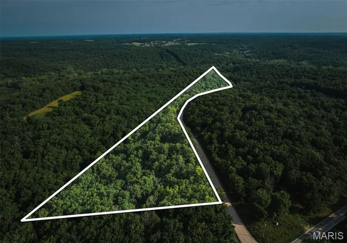 Aerial overview of property's location with a forest and property boundaries highlighted