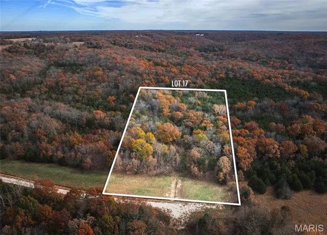 Aerial view of property's location featuring a forest and property boundaries highlighted