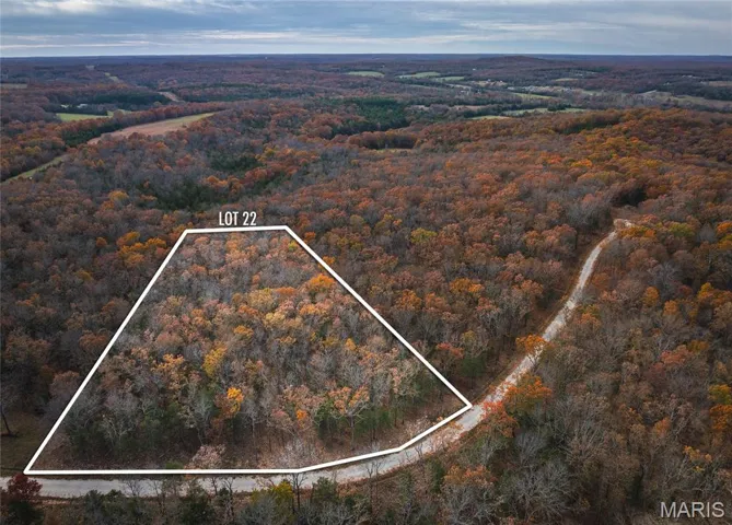 Aerial overview of property's location with property boundaries highlighted and a forest