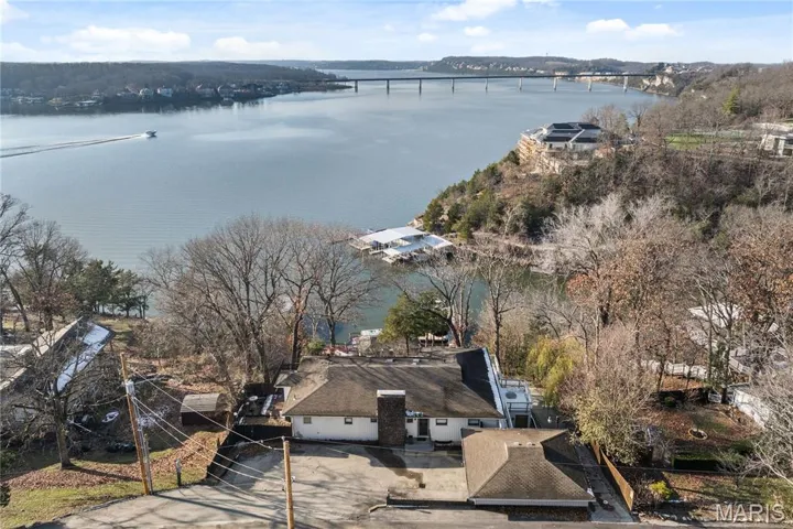 Bird's eye view of a nearby body of water
