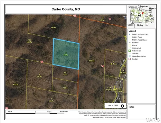 Aerial map of property and surrounding area featuring property boundaries highlighted