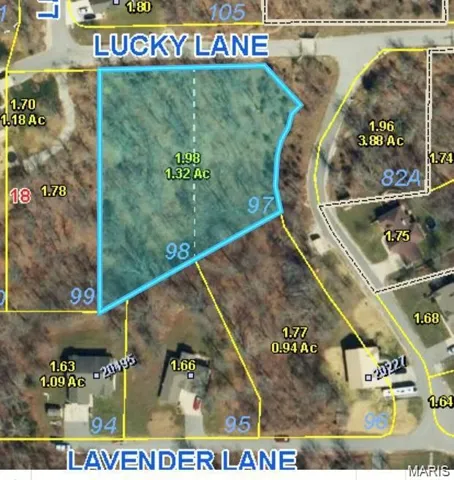 Aerial view of property's location featuring property parcel outlined