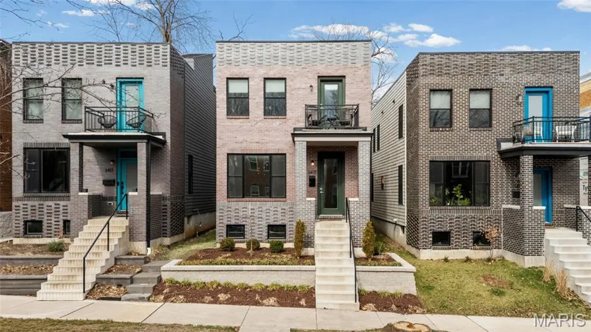 Contemporary new construction meets classic St. Louis character. This 2023-built home at 3415 Vista Avenue features striking multi-tone brick, black steel accents, and a second-floor balcony — all on a tree-lined street in the Gate District, steps from SLU Medical Campus and minutes from everything the city has to offer.