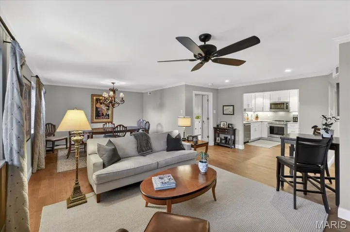 Living room looking into Kitchen and Dining Room