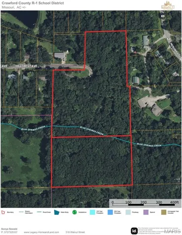 Back-to-Back adjoining Parcels totalling 10.50 Acres with Blue Springs Creek running through it.