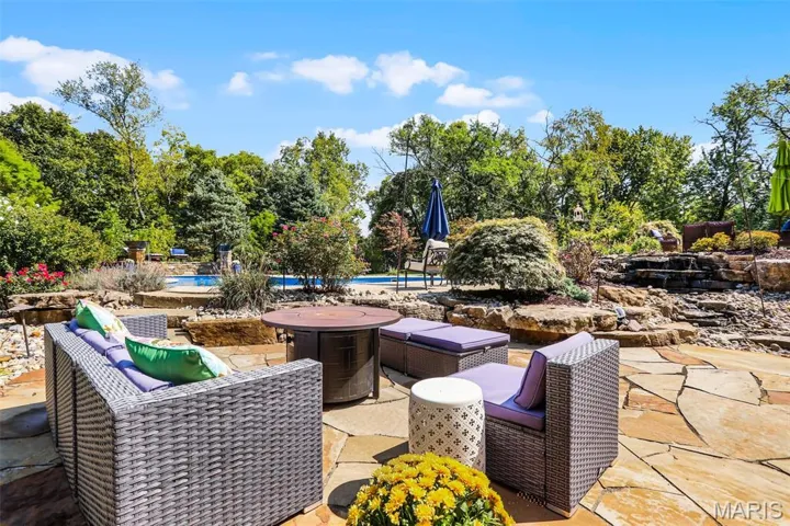 patio overlooking pool.