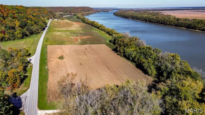 Aerial view of a forest and a nearby body of water