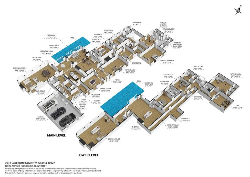2 levels and almost 10,000 square feet of living space.