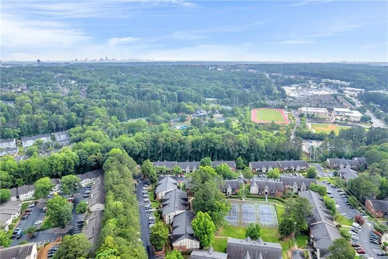 Aerial view of property facing south to Downtown Atlanta skyline