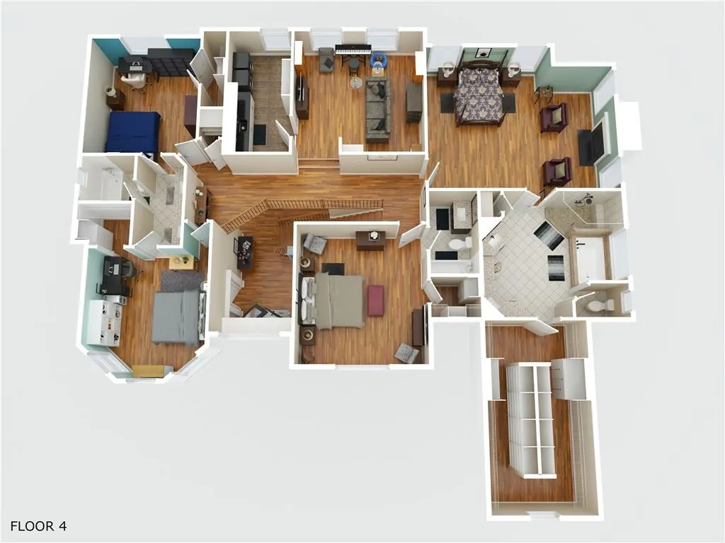 3D Floor plan - top floor - 4th level stacked