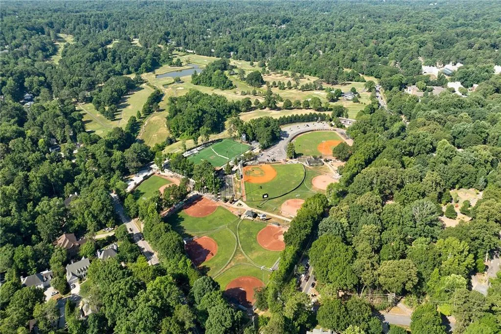 Aerial views of nearby Chastain Park baseball fields