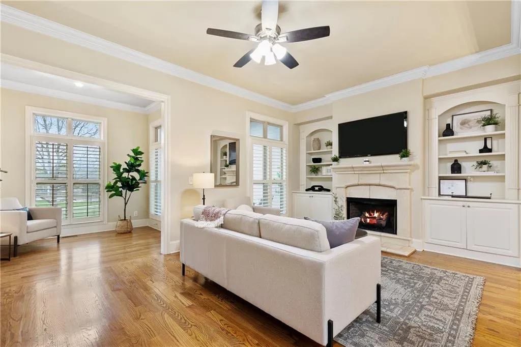 Living room with built-in bookcases