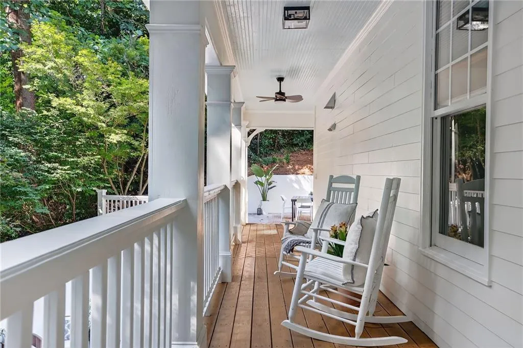 Porch featuring a ceiling fan