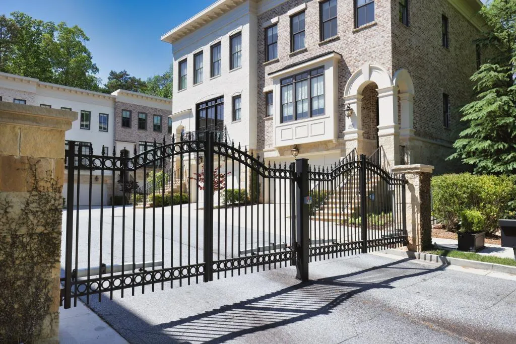 Gate with a fenced front yard
