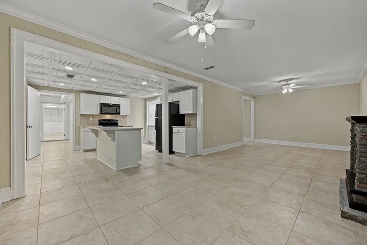 Full view of the great room looking into the kitchen