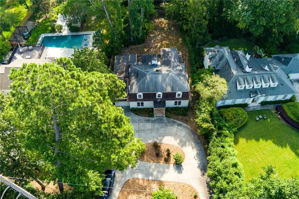 Drone / aerial view of a pool area