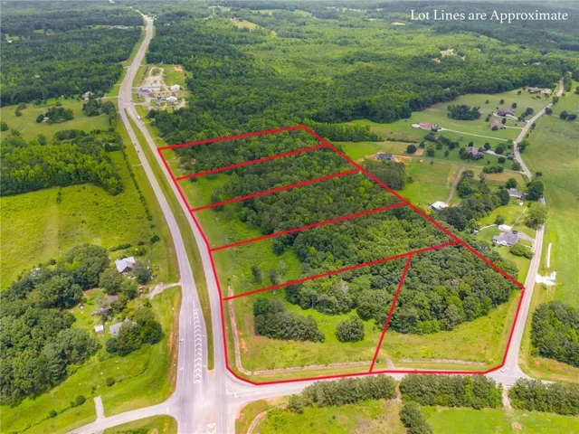Aerial overview of property's location with property boundaries highlighted