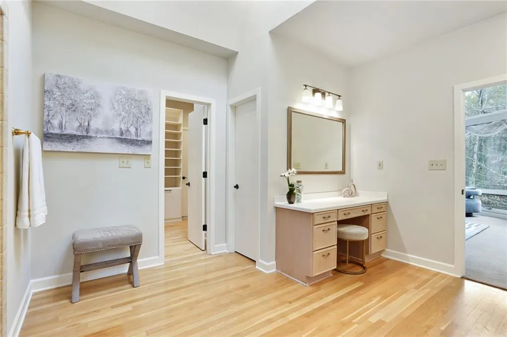 Bathroom featuring vanity and hardwood / wood-style flooring