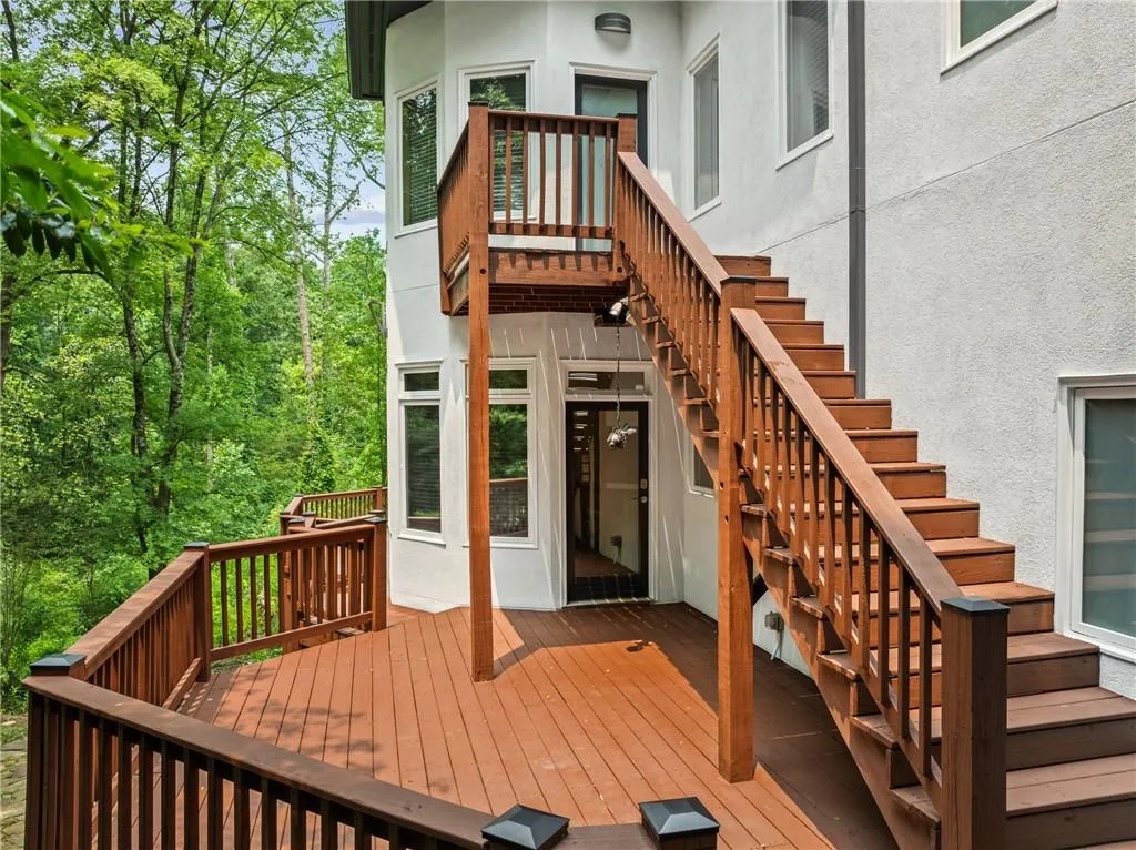 Wooden deck featuring stairs