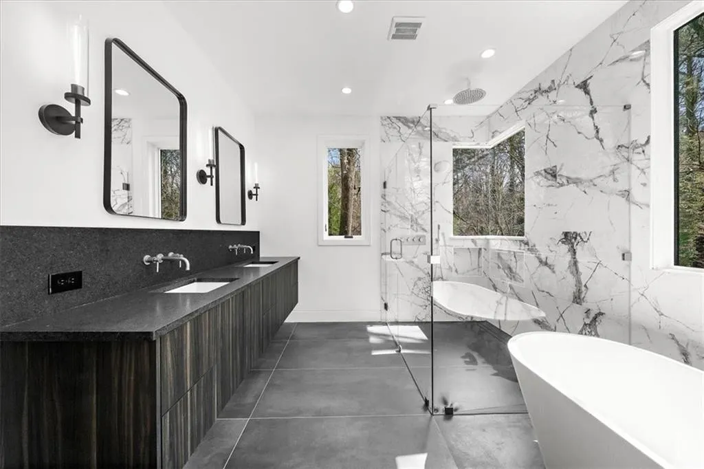 Master ensuite bathroom with shower, soaking tub and walk-in closet