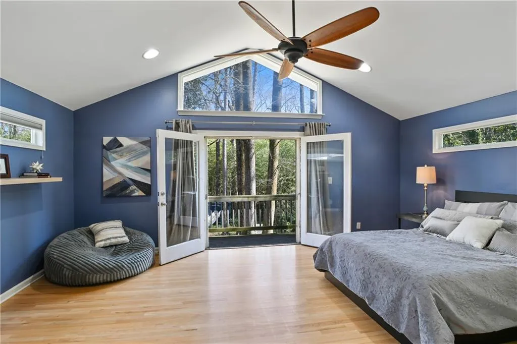 Owners bedroom with view to the outside.