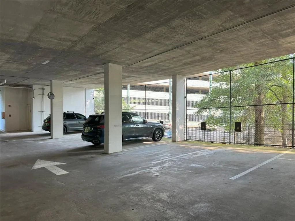 Parking garage with fence