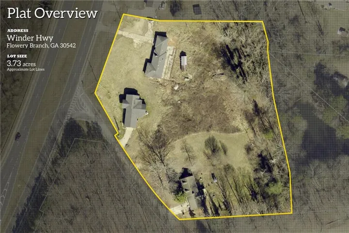 Aerial map of property and surrounding area with property boundaries highlighted