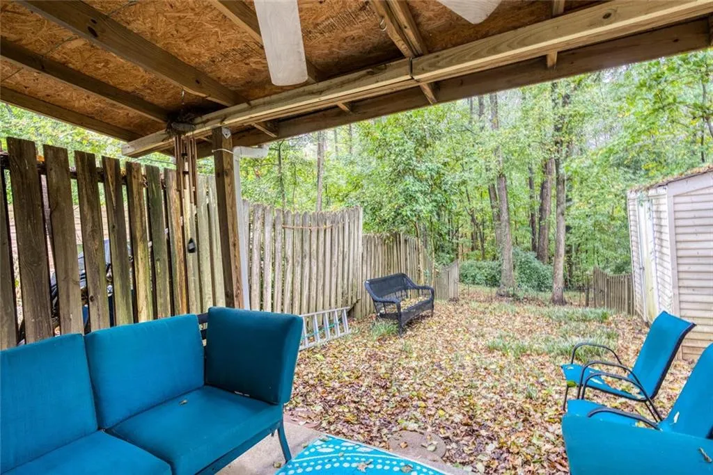 View of patio featuring an outdoor living space and outdoor furniture can stay with the home.