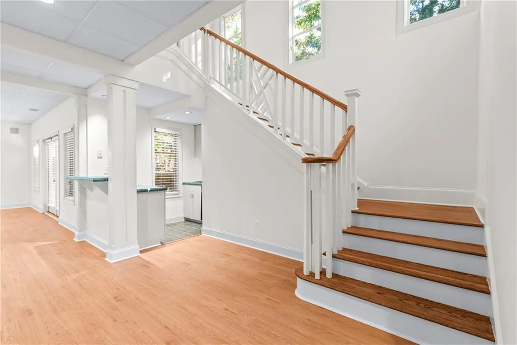 Take the wide and bright staircase down to the spacious finished terrace level