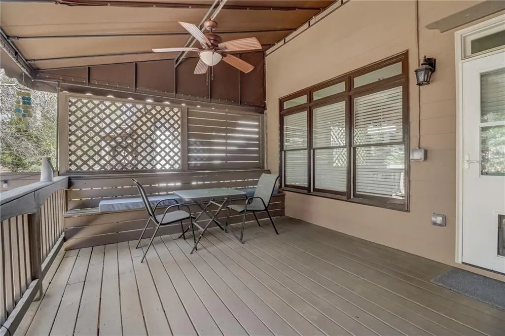 Wooden terrace with ceiling fan