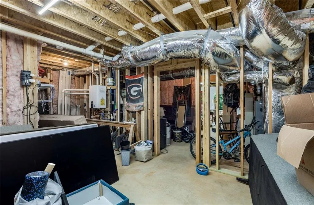 Unfinished basement with water heater