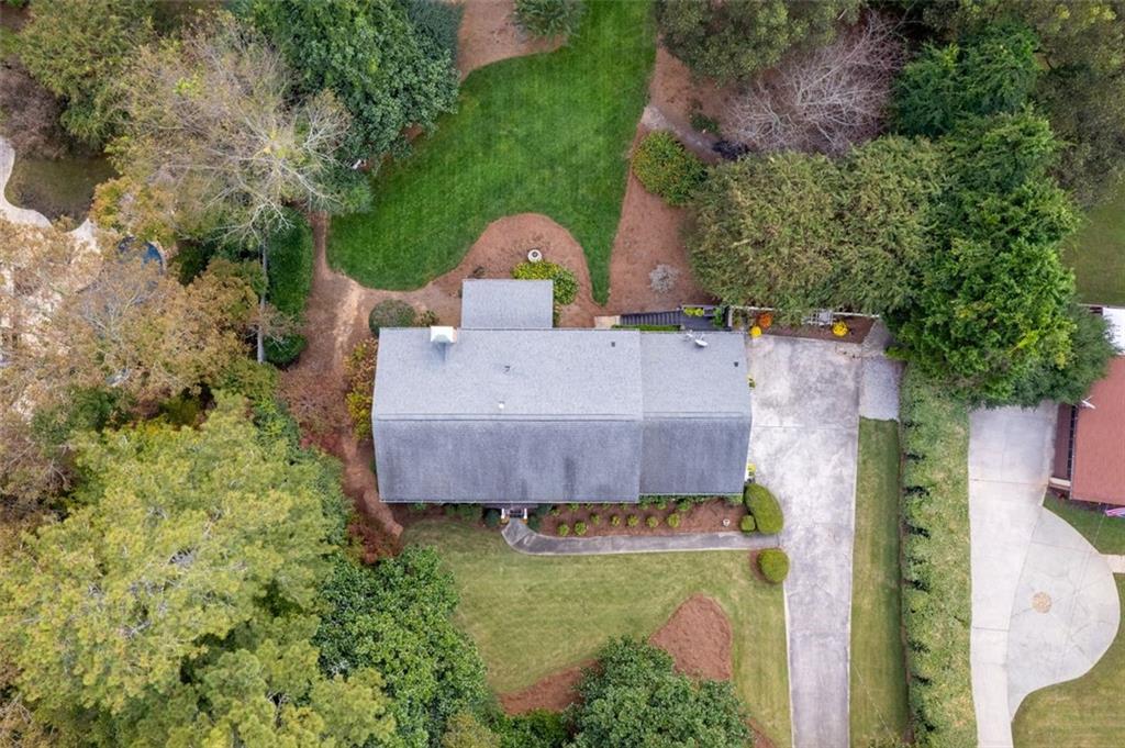 Aerial view of the front yard